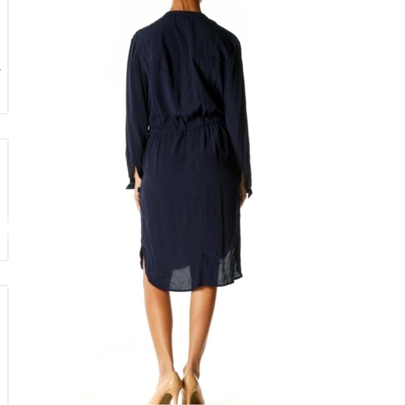 JCrew solid navy blue shift shirt dress with rope tie & elastic waist Sz-XS C19 - Picture 2 of 16